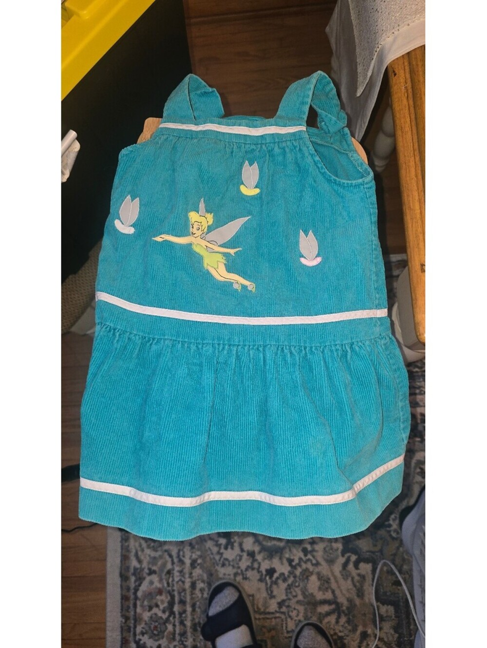 Vintage 90s Disney Classic Film Characters Tinkerbell Corduroy Dress Size 5 VTG